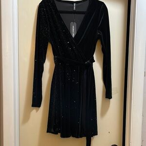 Nox Anabel Black Velvet Wrap Dress